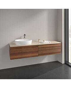 Villeroy &amp; Boch Antao vanity unit L26053HM with lighting, 4 drawers, 1600 x 360 x 500 mm, smooth front, Warm Walnut / Botticino