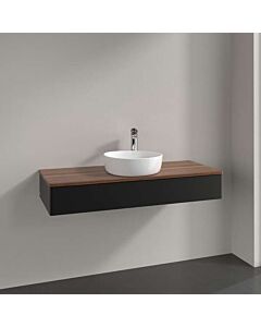 Villeroy &amp; Boch Antao vanity unit L10052PD with lighting, 1 drawer, 1200 x 190 x 500 mm, smooth front, Black Matt Lacquer / Warm Walnut