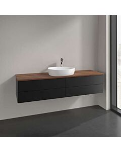 Villeroy &amp; Boch Antao vanity unit L25012PD with lighting, 4 drawers, 1600 x 360 x 500 mm, smooth front, Black Matt Lacquer / Warm Walnut