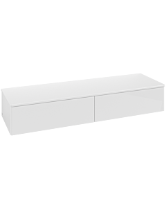 Villeroy &amp; Boch Antao Sideboard L42000GF with lighting, 2 drawers, 1600 x 268 x 500 mm, smooth front, Glossy White Lacquer / Glossy White Lacquer