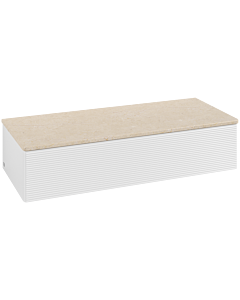 Villeroy &amp; Boch Antao Sideboard L41103GF with lighting, 1 drawer, 1200 x 268 x 500 mm, textured front, Glossy White Lacquer / Botticino