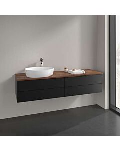 Meuble vasque Villeroy &amp; Boch Antao K26052PD 160 x 36 x 50 cm, percé pour robinetterie, plan vasque couleur noyer chaud, laque noire mate