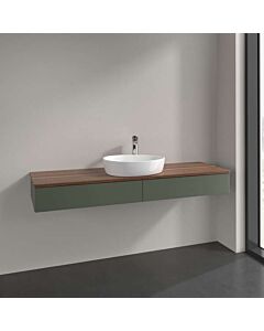 Meuble vasque Villeroy &amp; Boch Antao L14012HL avec éclairage, 2 tiroirs, 1600 x 190 x 500 mm, façade lisse, laque mate Vert Feuille / Noyer Chaud