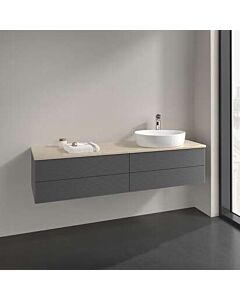 Meuble vasque Villeroy &amp; Boch Antao K27153GK 160 x 36 x 50 cm, percé pour robinetterie, plan vasque couleur Botticino, laque anthracite mate