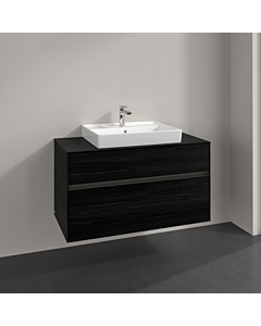 Villeroy und Boch Collaro vanity unit C019B0AB 100x54.8x50cm, washbasin in the middle, LED lighting 7.3 W, black oak