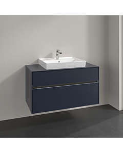 Villeroy und Boch Collaro meuble sous-vasque C019B0VQ 100x54,8x50cm, lavabo au milieu, éclairage LED 7,3 W, bleu marine