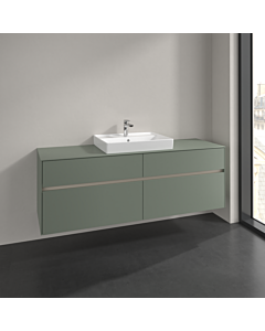 Villeroy und Boch Collaro meuble sous-vasque C025B0AF 160x54,8x50cm, lavabo au milieu, éclairage LED 12W, vert tendre