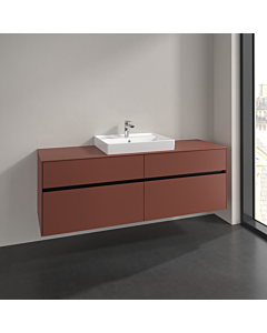 Villeroy und Boch Collaro Waschtischunterschrank C025B0AH 160x54,8x50cm, Waschtisch mittig, LED-Beleuchtung 12W, wine red