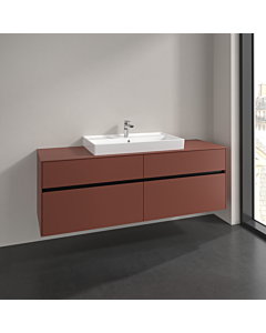 Villeroy und Boch Collaro Waschtischunterschrank C028B0AH 160x54,8x50cm, Waschtisch mittig, LED-Beleuchtung 12W, wine red