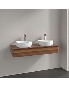 Meuble vasque Villeroy &amp; Boch Antao L13052HM avec éclairage, 1 tiroir, 1200 x 190 x 500 mm, façade lisse, finition Noyer Chaud / Noyer Chaud