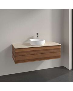 Villeroy und Boch Antao Waschtisch-Unterschrank K21053HM 120x36x50cm, Hahnloch, Waschbeckenplattenfarbe botticino, warm walnut