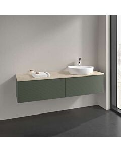 Villeroy &amp; Boch Antao vanity unit K38153HL 160x36x50cm, tap hole, washbasin top color botticino, leaf green matt lacquer