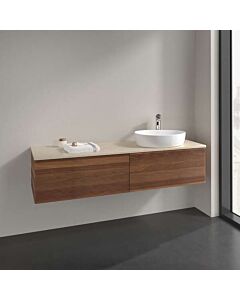 Meuble vasque Villeroy &amp; Boch Antao L38153HM avec éclairage, 2 tiroirs, 1600 x 360 x 500 mm, façade texturée, Noyer chaud / Botticino