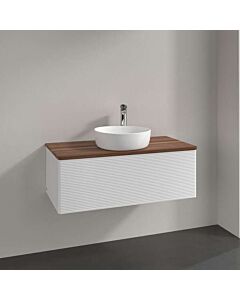Villeroy und Boch Antao Waschtisch-Unterschrank L31112GF mit Beleuchtung, 1 Auszug, 1000 x 360 x 500 mm, Front mit Struktur, Glossy White Lacquer / Warm Walnut
