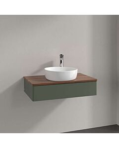 Villeroy &amp; Boch Antao vanity unit L08052HL with lighting, 1 drawer, 800 x 190 x 500 mm, smooth front, Leaf Green Matt Lacquer / Warm Walnut