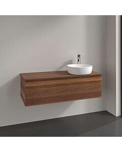 Meuble vasque Villeroy &amp; Boch Antao L34152HM avec éclairage, 1 tiroir, 1200 x 360 x 500 mm, façade texturée, finition Noyer Chaud / Noyer Chaud