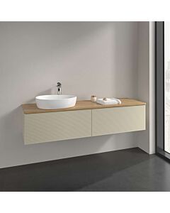 Meuble vasque Villeroy &amp; Boch Antao L37151HJ avec éclairage, 2 tiroirs, 1600 x 360 x 500 mm, façade texturée, laque mate Gris Soie / Chêne Miel