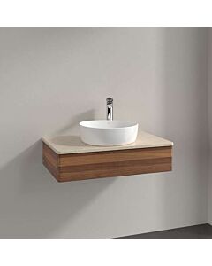 Villeroy und Boch Antao Waschtisch-Unterschrank L08013HM mit Beleuchtung, 1 Auszug, 800 x 190 x 500 mm, Front ohne Struktur, Warm Walnut / Botticino