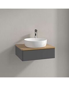 Villeroy und Boch Antao Waschtisch-Unterschrank L07011GK mit Beleuchtung, 1 Auszug, 600 x 190 x 500 mm, Front ohne Struktur, Anthracite Matt Lacquer / Honey Oak