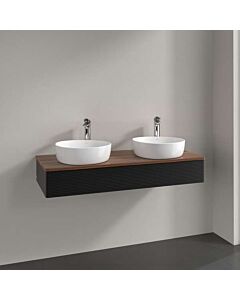 Meuble vasque Villeroy &amp; Boch Antao K13152PD 120 x 19 x 50 cm, percé pour robinetterie, plan vasque couleur noyer chaud, laque noire mate