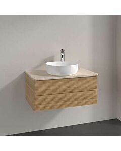 Meuble vasque Villeroy &amp; Boch Antao L19153HN avec éclairage, 2 tiroirs, 800 x 360 x 500 mm, façade texturée, Chêne Miel / Botticino