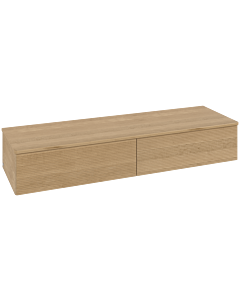 Buffet Villeroy &amp; Boch Antao L42101HN avec éclairage, 2 tiroirs, 1600 x 268 x 500 mm, façade texturée, chêne miel / chêne miel