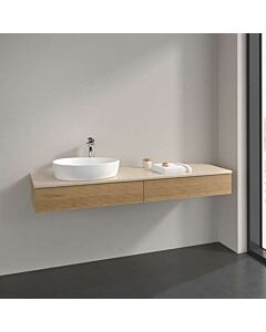 Villeroy &amp; Boch Antao vanity unit L15113HN with lighting, 2 drawers, 1600 x 190 x 500 mm, textured front, Honey Oak / Botticino