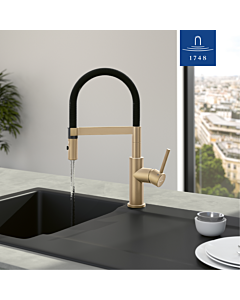 Robinet de cuisine Villeroy &amp; Boch Steel Expert Compact 92730023 avec inverseur jet/douche, or et noir