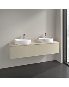 Villeroy &amp; Boch Antao vanity unit K39153HJ 160x36x50cm, tap hole, washbasin top color botticino, silk grey matt lacquer