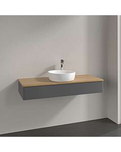 Meuble vasque Villeroy &amp; Boch Antao L10011GK avec éclairage, 1 tiroir, 1200 x 190 x 500 mm, façade lisse, laque anthracite mate / chêne miel