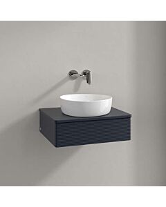 Meuble vasque Villeroy &amp; Boch Antao K07150HG 60x19x50cm, percé pour robinetterie, plan vasque laqué, laque mate bleu nuit