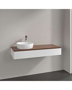 Meuble vasque Villeroy &amp; Boch Antao L11112MT avec éclairage, 1 tiroir, 1200 x 190 x 500 mm, façade texturée, laque blanche mate / noyer chaud