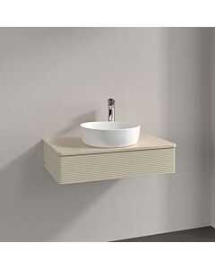 Meuble vasque Villeroy &amp; Boch Antao L08153HJ avec éclairage, 1 tiroir, 800 x 190 x 500 mm, façade texturée, laque mate Gris Soie / Botticino