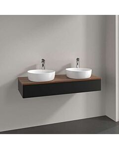 Villeroy &amp; Boch Antao vanity unit L13052PD with lighting, 1 drawer, 1200 x 190 x 500 mm, smooth front, Black Matt Lacquer / Warm Walnut