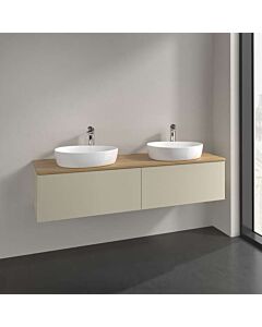 Meuble vasque Villeroy &amp; Boch Antao L39051HJ avec éclairage, 2 tiroirs, 1600 x 360 x 500 mm, façade lisse, laque mate Gris Soie / Chêne Miel
