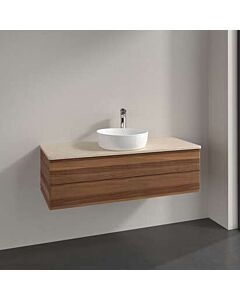 Villeroy und Boch Antao Waschtisch-Unterschrank L21013HM mit Beleuchtung, 2 Auszüge, 1200 x 360 x 500 mm, Front ohne Struktur, Warm Walnut / Botticino