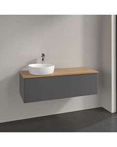 Meuble vasque Villeroy &amp; Boch Antao L33051GK avec éclairage, 1 tiroir, 1200 x 360 x 500 mm, façade lisse, laque anthracite mate / chêne miel