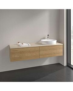 Villeroy &amp; Boch Antao vanity unit L38053HN with lighting, 2 drawers, 1600 x 360 x 500 mm, smooth front, Honey Oak / Botticino