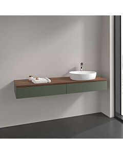 Meuble vasque Villeroy &amp; Boch Antao K16012HL 160 x 19 x 50 cm, plan vasque couleur noyer chaud, laque mate vert feuille