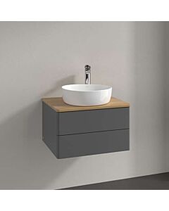 Villeroy und Boch Antao Waschtisch-Unterschrank L18051GK mit Beleuchtung, 2 Auszüge, 600 x 360 x 500 mm, Front ohne Struktur, Anthracite Matt Lacquer / Honey Oak