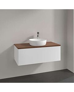 Meuble vasque Villeroy &amp; Boch Antao L31012MT avec éclairage, 1 tiroir, 1000 x 360 x 500 mm, façade lisse, laque blanche mate / noyer chaud