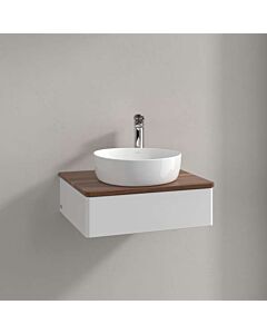 Meuble vasque Villeroy &amp; Boch Antao L07052GF avec éclairage, 1 tiroir, 600 x 190 x 500 mm, façade lisse, laque blanche brillante / noyer chaud