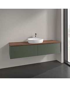 Villeroy und Boch Antao Waschtisch-Unterschrank L36112HL mit Beleuchtung, 2 Auszüge, 1600 x 360 x 500 mm, Front mit Struktur, Leaf Green Matt Lacquer / Warm Walnut