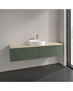 Villeroy und Boch Antao Waschtisch-Unterschrank L36013HL mit Beleuchtung, 2 Auszüge, 1600 x 360 x 500 mm, Front ohne Struktur, Leaf Green Matt Lacquer / Botticino