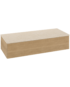 Buffet Villeroy &amp; Boch Antao L41103HN avec éclairage, 1 tiroir, 1200 x 268 x 500 mm, façade texturée, chêne miel / Botticino