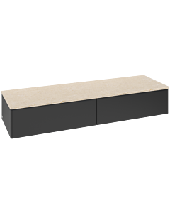 Villeroy &amp; Boch Antao Sideboard L42003PD with lighting, 2 drawers, 1600 x 268 x 500 mm, smooth front, Black Matt Lacquer / Botticino