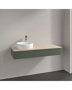Meuble vasque Villeroy &amp; Boch Antao K11013HL 120 x 19 x 50 cm, plan vasque couleur Botticino, laque mate vert feuille