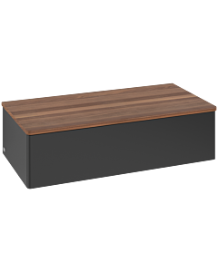 Meuble vasque Villeroy &amp; Boch Antao L40002PD avec éclairage, 1 tiroir, 1000 x 268 x 500 mm, façade lisse, laque noire mate / noyer chaud