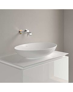 Villeroy und Boch Loop & friends Aufsatz-Waschtisch 4A4800RW 62x42cm, oval, ohne Hahnlochbank, mit Überlauf, Stone White C-plus