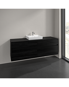 Villeroy und Boch Collaro Waschtischunterschrank C077B0AB 160x54,8x50cm, Waschtisch mittig, LED-Beleuchtung 12W, black oak